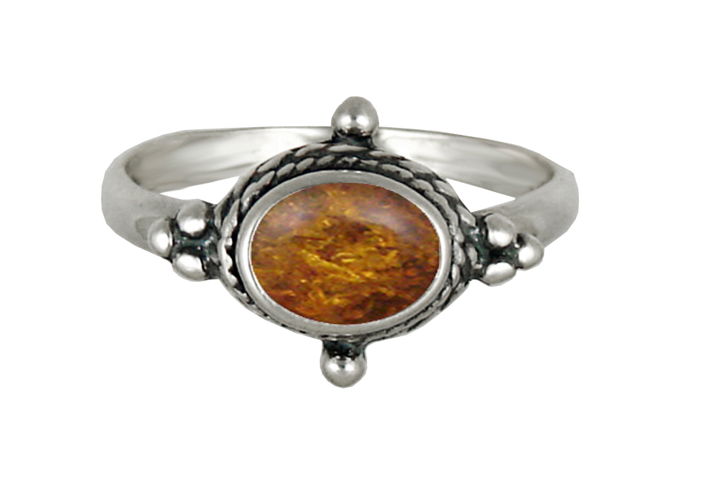 Sterling Silver Gemstone Ring With Amber Size 8